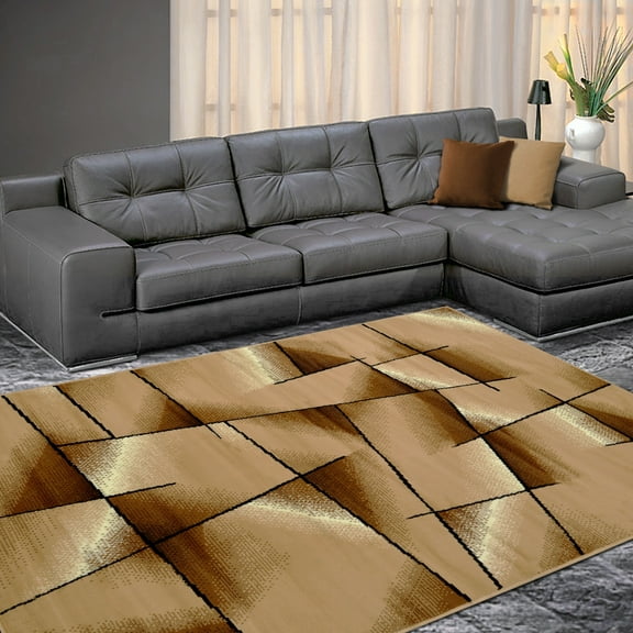 Allstar Modern Accent Rug with Intersecting Line design Chocolate 5' x 8' 5' x 8'