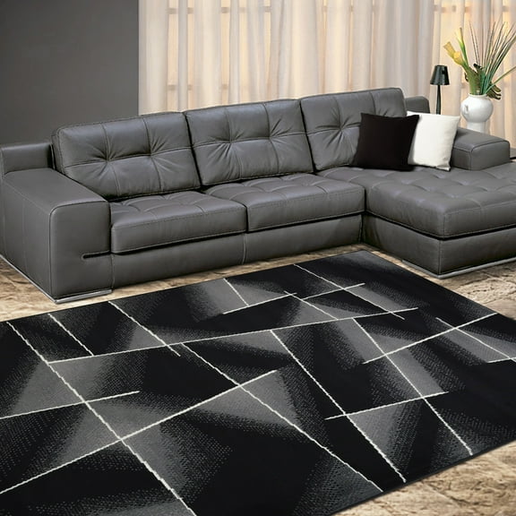 Allstar Modern Accent Rug with Intersecting Line design Grey 8' x 10' 8' x 10'
