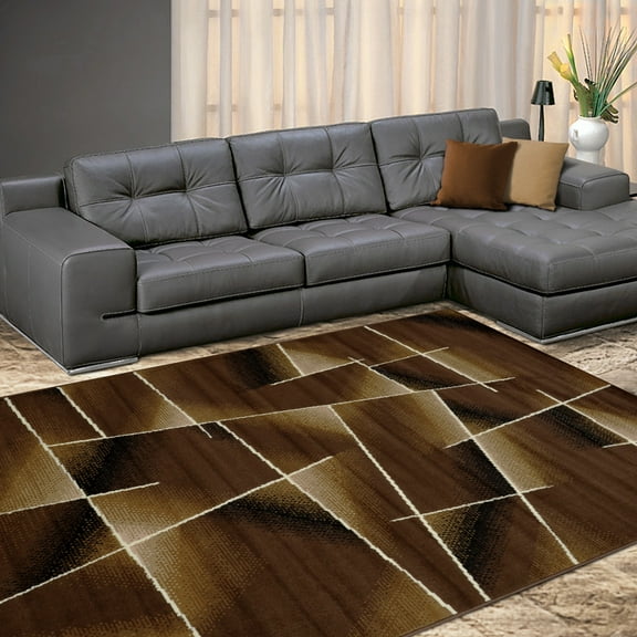 Allstar Modern Accent Rug with Intersecting Line design Tan 8' x 10' 8' x 10'