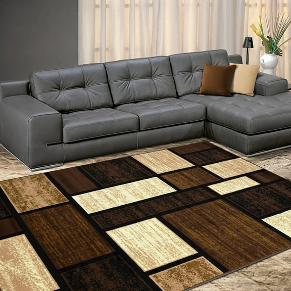 Allstar Modern Accent Rug with Mosaic Rectangle design Chocolate 5' x 8' 5' x 8'