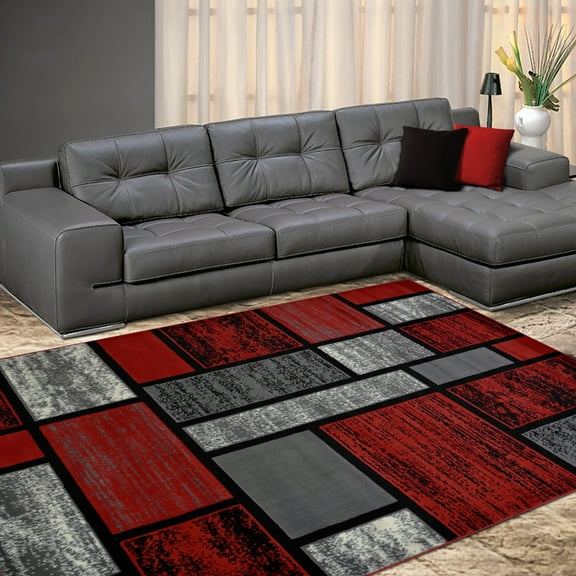 Allstar Modern Accent Rug with Mosaic Rectangle design Red 8' x 10' 8' x 10'