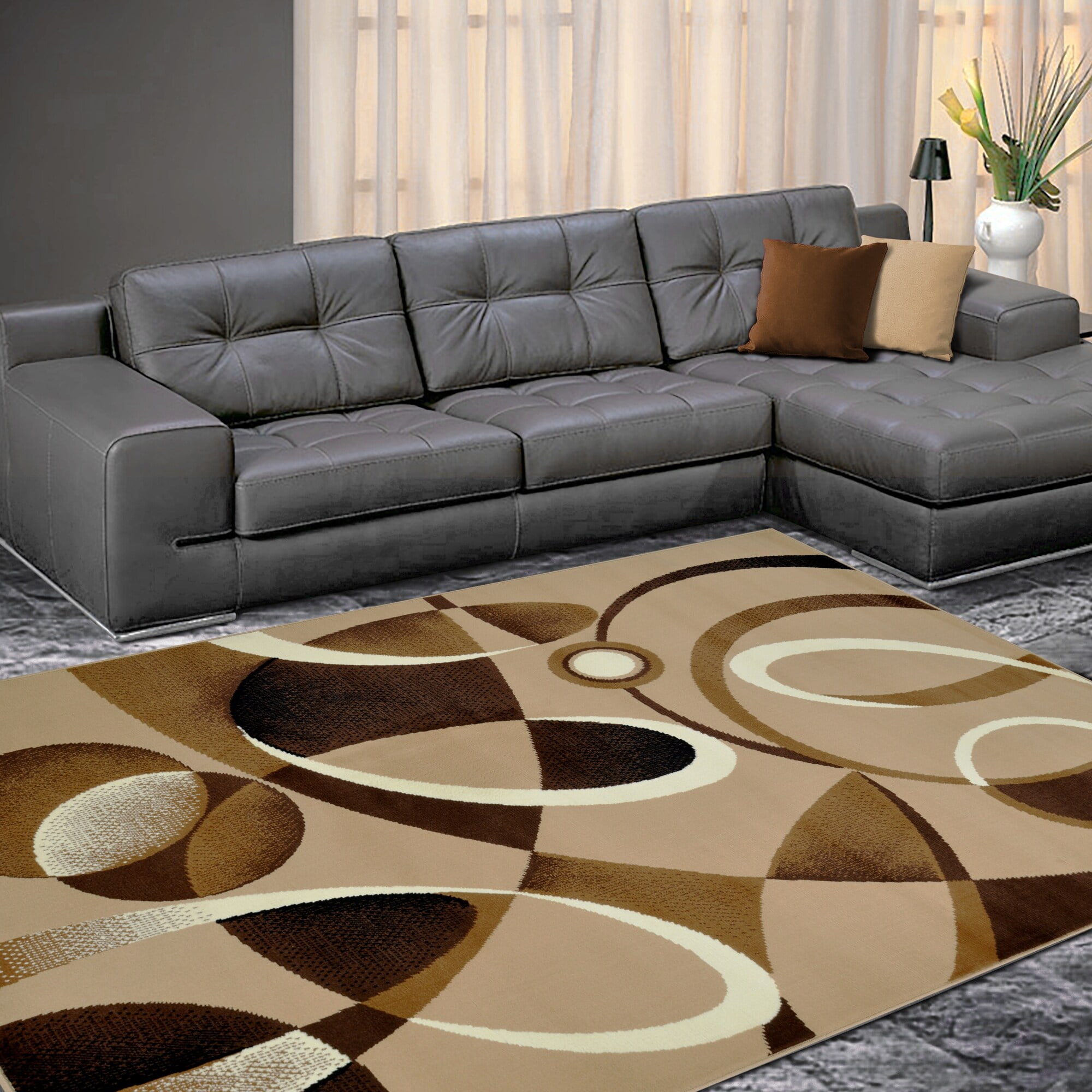 Allstar Modern Accent Rug with Multiple Shape design Latte 8' x 10' 8 ...
