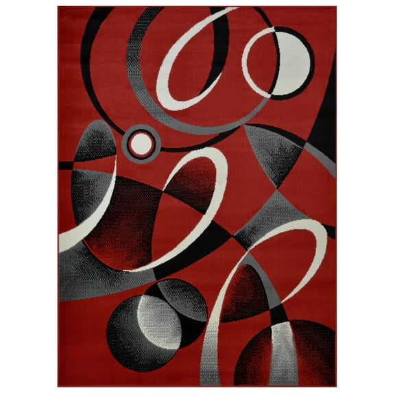 Allstar Modern Accent Rug with Multiple Shape design Red 5' x 8' 5' x 8'