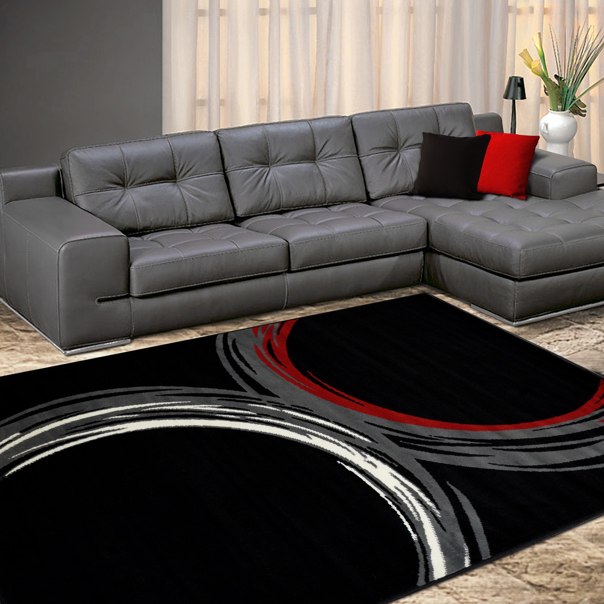 Allstar Modern Accent Rug with Touching Ring design Black 5' x 8' 5' x ...