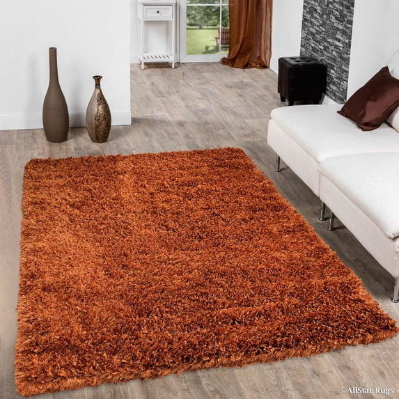 Allstar Orange Solid Thick Modern Shaggy Area Rug (7' x 10' 2")