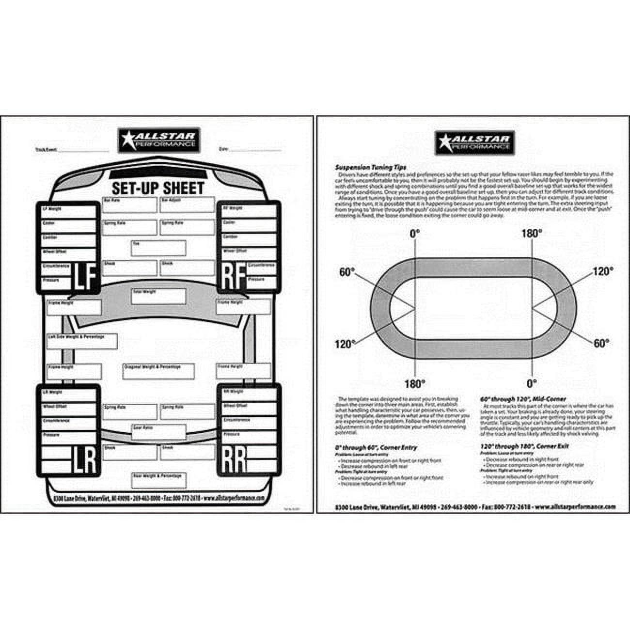 Allstar Performance ALL045 Circle Track Set Up Sheets Allstar Performance ALL045 Circle Track Set Up Sheets