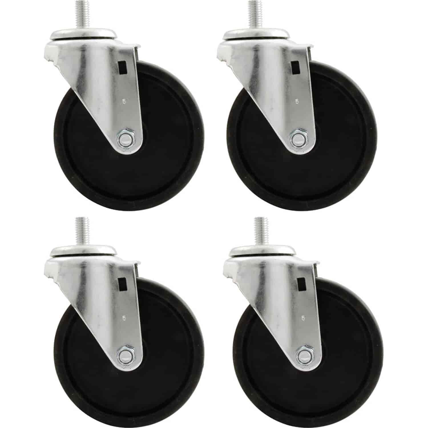 Allstar Performance ALL10166 Engine Cradle Casters - Heavy Duty - 1-2 in Studs - 5 in Wheels - Rubber/Steel - Heavy Duty Engine Cradles - Set of 4