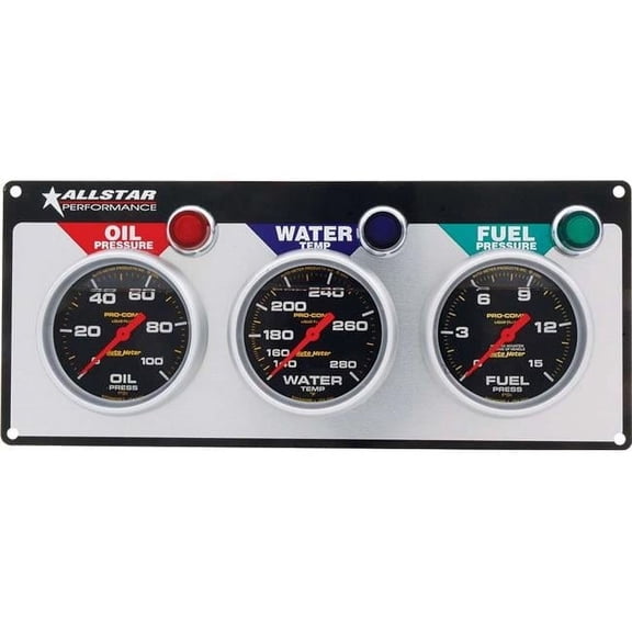 Allstar Performance ALL80123 3 Gauge Panel Oil Pres, Water Temp, Fuel Press Liquid Filled