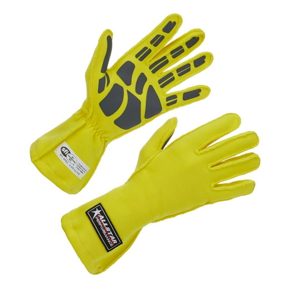 Allstar Performance Driving Gloves SFI 3.3/5 Outseam D/L LG Yellow