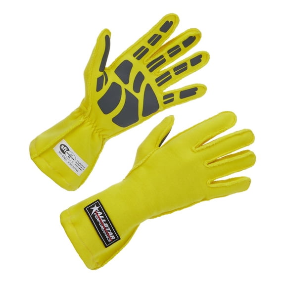 Allstar Performance Driving Gloves SFI 3.3/5 Outseam D/L MD Yellow