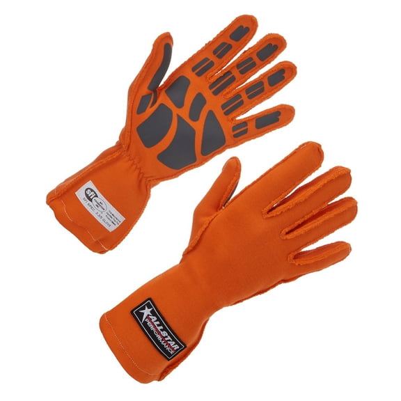 Allstar Performance Driving Gloves SFI 3.3/5 Outseam D/L SM Orange