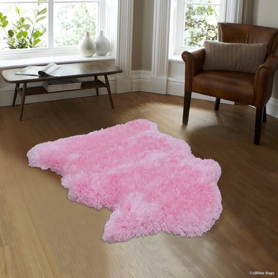 Allstar Pink Rug, High Quality Faux Sheep / Polar Bear Shape, No-Shedding, Ultra-Extended Pile Height Shag (2' 11" x 3' 11")