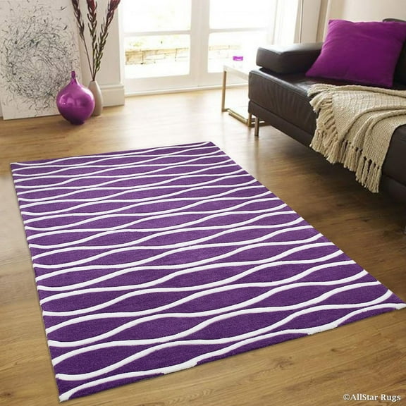 Allstar Purple Hand Made Modern Transitional Design Area Rug with Dimensional Hand-Carving Highlights (7' x 10' 2")