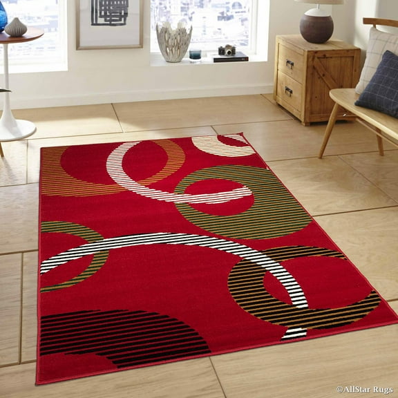 Allstar Red Area Rug. Contemporary. Abstract. Traditional. Geometric. Formal. Shapes. Squares (5' 2" x 7' 1")