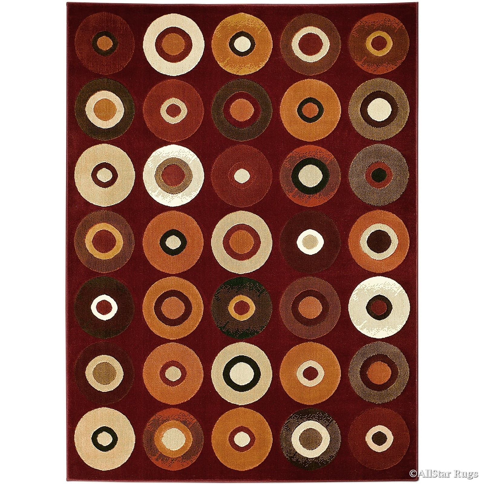 Maroon and Beige Geometric Pattern Synthetic Area Rug