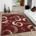 thumbnail image 1 of Allstar Red Woven Hand Carved Contemporary. Modern Circles Area Rug (3' 9" x 5' 1"), 1 of 7