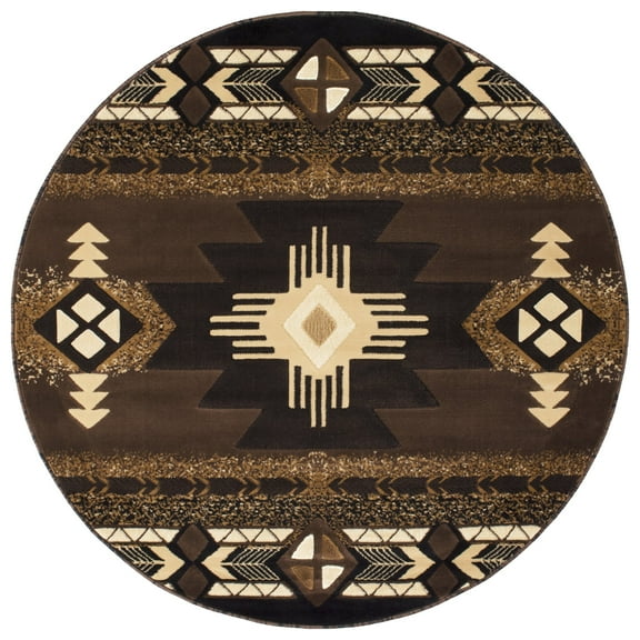 Allstar Rugs 4' 11" x 4' 11" Chocolate Tribal Southwestern Themed Polypropylene Area Rug with a Berber Butterfly Design and Beige Accents. Machine-Made in Turkey.