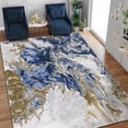 thumbnail image 1 of Allstar Rugs 7' 9" x 10' 0" Gainsboro Grey Modern Abstract Themed Polyester Area Rug with a Blue Viscose Fluid Design and Gold Accents. Machine-Made in Turkey., 1 of 8