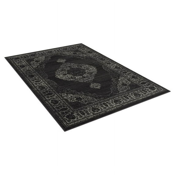 Allstar Rugs 8'x10' Rectangle Persian Kashan Cotton Rug Graphite Gray/Ivory