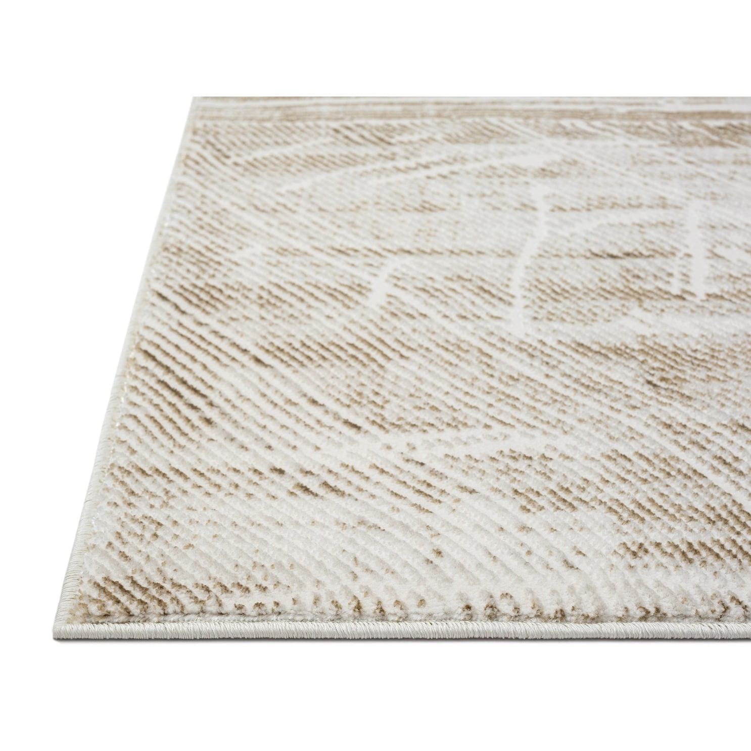 Abstract Beige and Off-White Polyester Area Rug Runner