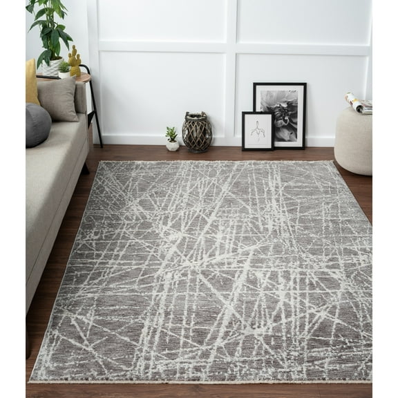 Allstar Rugs  Abstract Themed Polyester Area Rug 2' 0" x 7' 7" Runner/2' 0" x 7' 7" - Graphite
