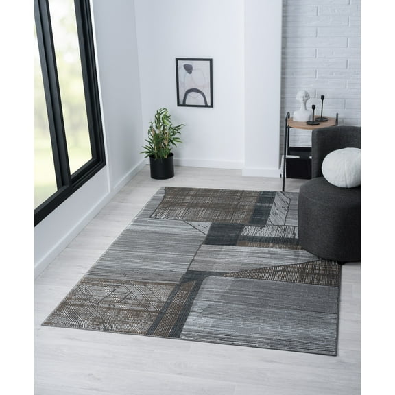 Allstar Rugs  Abstract Themed Polyester Area Rug 2' 4" x 10' 10"/2' 4" x 10' 10" Runner - Graphite