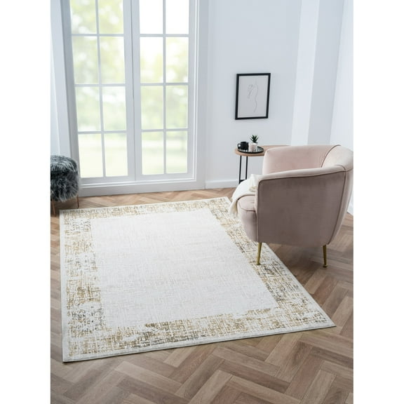 Allstar Rugs  Abstract Themed Polyester Area Rug 5' 1" x 6' 11" - Gold