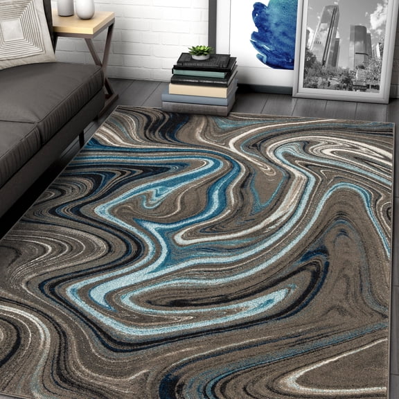 Allstar Rugs Abstract Themed Polypropylene Area Rug 7' 9" x 10' 0" - Mud