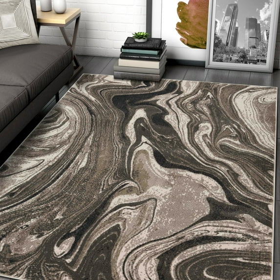 Allstar Rugs Abstract Themed Polypropylene Area Rug 7' 9" x 10' 0" - Mud