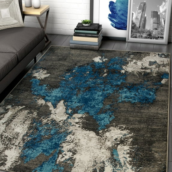 Allstar Rugs Abstract Themed Polypropylene Area Rug 9' 2" x 12' 6" - Steel