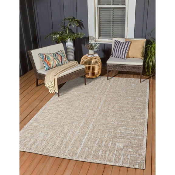 Allstar Rugs  Abstract Themed Polypropylene Outdoor Rug 2' 0" x 6' 11" Runner/2' 0" x 6' 11" - Coconut