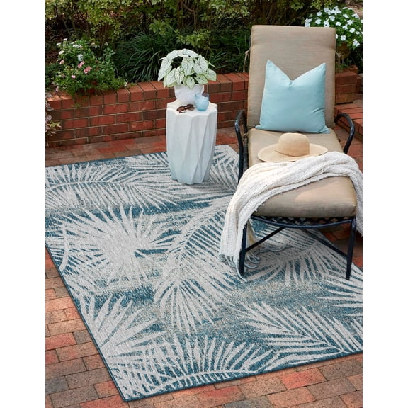 Allstar Rugs Abstract Themed Polypropylene Outdoor Rug 2' 0" x 6' 11" Runner/2' 0" x 6' 11" - Ocean Blue