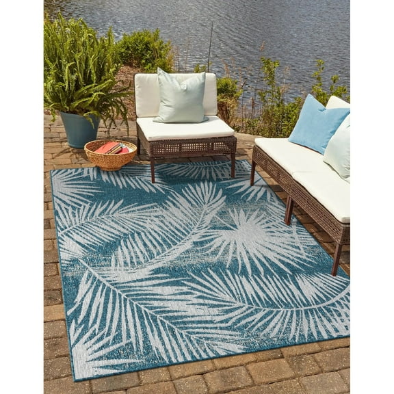Allstar Rugs Abstract Themed Polypropylene Outdoor Rug 5' 0" x 6' 11" - Turquoise