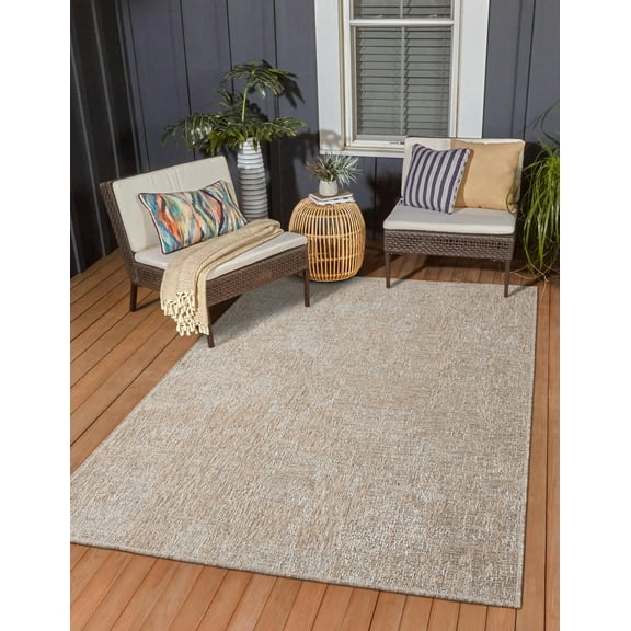 Allstar Rugs  Abstract Themed Polypropylene Outdoor Rug 7' 7" x 10' 0" - Coconut