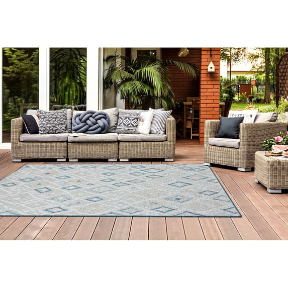 Allstar Rugs Abstract Themed Polypropylene Outdoor Rug 7' 7" x 10' 0" - Ocean Blue