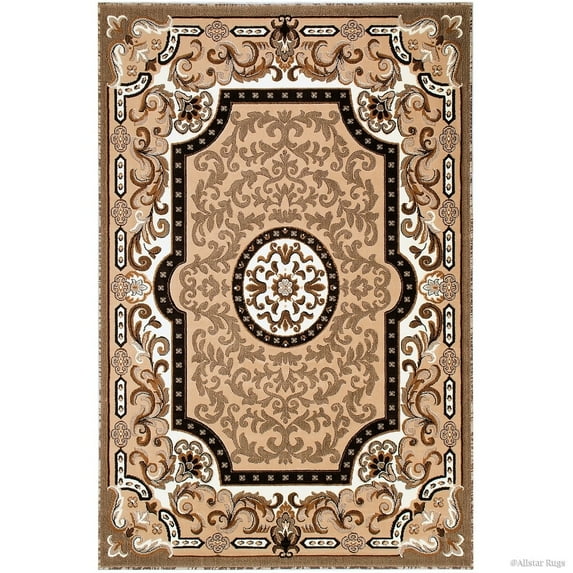 Allstar Rugs Allstar 18th Century Vintage Regal Bordered Floral Medallion Area Rug Beige 5' 2"x7' 1" 5' x 8' Brown