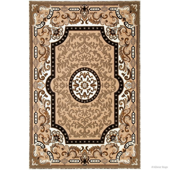 Allstar Rugs Allstar 18th Century Vintage Regal Bordered Floral Medallion Area Rug Beige 7' 9"x10' 1" 8' x 10' Brown