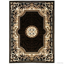 Allstar Rugs Allstar 18th Century Vintage Regal Bordered Floral Medallion Area Rug Black 7' 9"x10' 1" 8' x 10' Beige