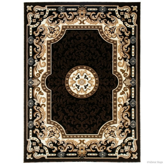 Allstar Rugs Allstar 18th Century Vintage Regal Bordered Floral Medallion Area Rug Black 7' 9"x10' 1" 8' x 10' Beige