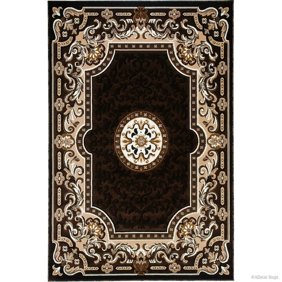 Allstar Rugs Allstar 18th Century Vintage Regal Bordered Floral Medallion Area Rug Chocolate 5' 2"x7' 1" 5' x 8'