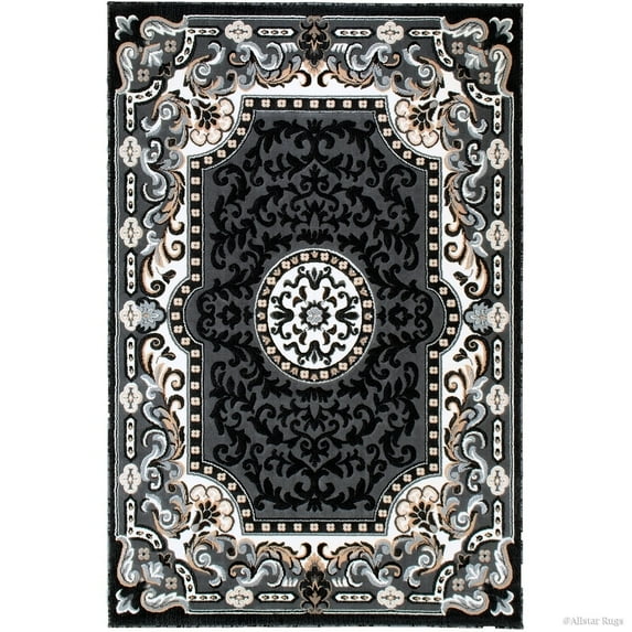 Allstar Rugs Allstar 18th Century Vintage Regal Bordered Floral Medallion Area Rug Gray 5' 2"x7' 1" 5' x 8' Black