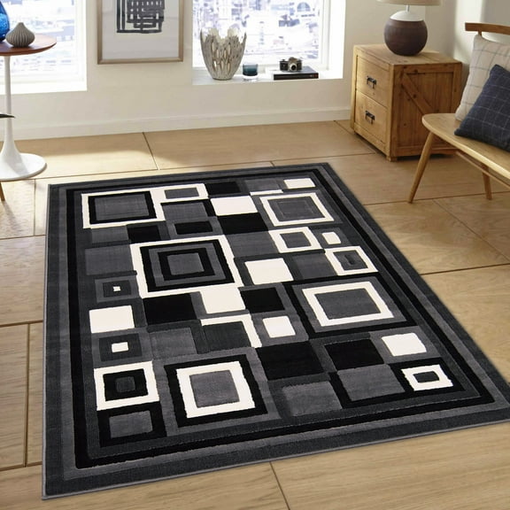 Allstar Rugs Allstar Abstract Shape Design Modern Rug Gray 7' 9"x10' 2" 8' x 10'