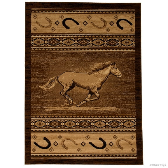 Allstar Rugs Allstar Berber Woven Soft Southwest Horse Shoe Theme Rug 5' 2"x7' 1" 5' x 8'