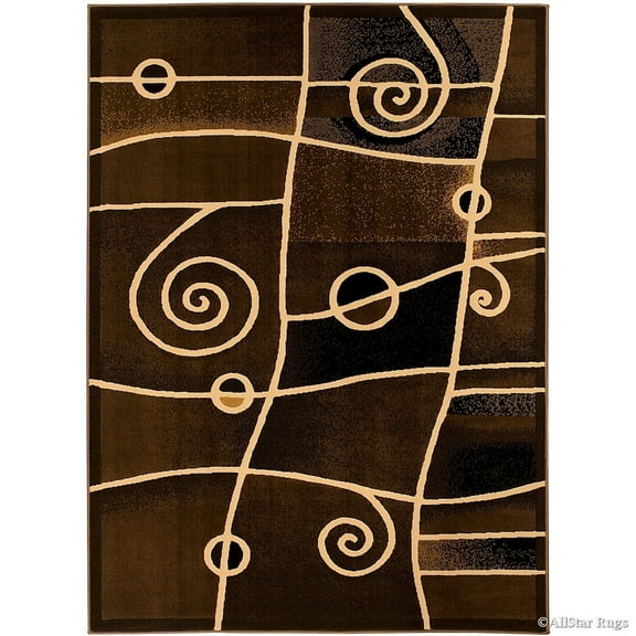 Allstar Rugs Allstar Combo Modern and Chic Swirl Design Rug Chocolate 5' 2"x7' 1" 5' x 8'