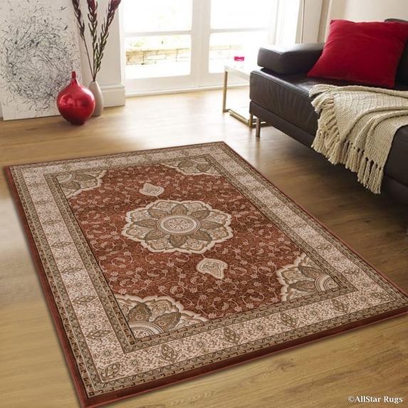 Allstar Rugs Allstar Dense High Pile Floral Art Deco Rug Brown 5' 2"x7' 4" 5' x 8' Ivory