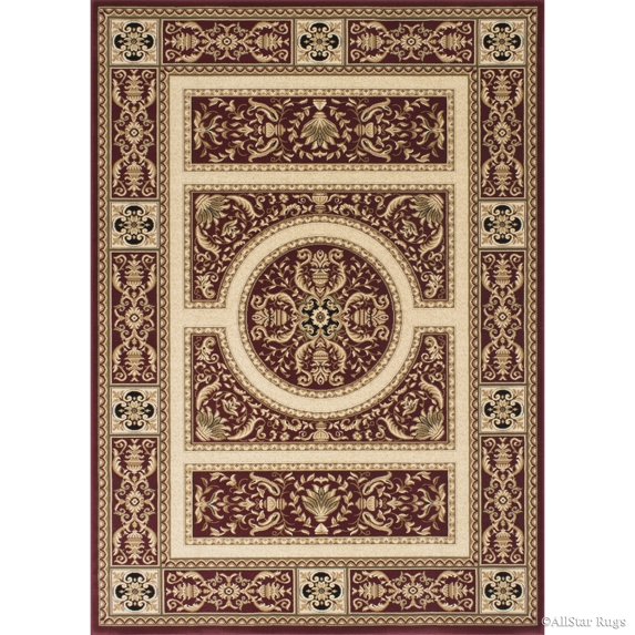 Allstar Rugs Allstar Dense High Pile Floral Printed Rug Burgundy 7' 4" x 5' 2" 5' x 8' Beige