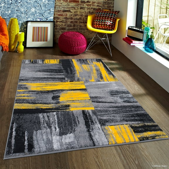 Allstar Rugs Allstar Exclusive Modern Abstract Brush Streak Area Rug Yellow 7' 9"x9' 8" 8' x 10'