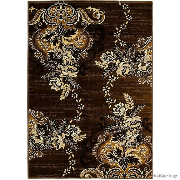 Allstar Rugs Allstar Exclusive Modern Floral Design Distressed Rug Chocolate 4' 11"x6' 11" 5' x 8'