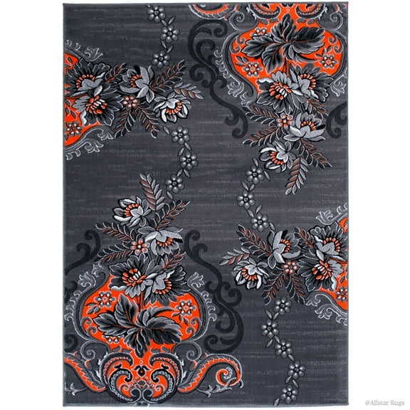 Allstar Rugs Allstar Exclusive Modern Floral Design Distressed Rug Orange 7' 9"x9' 8" 8' x 10'