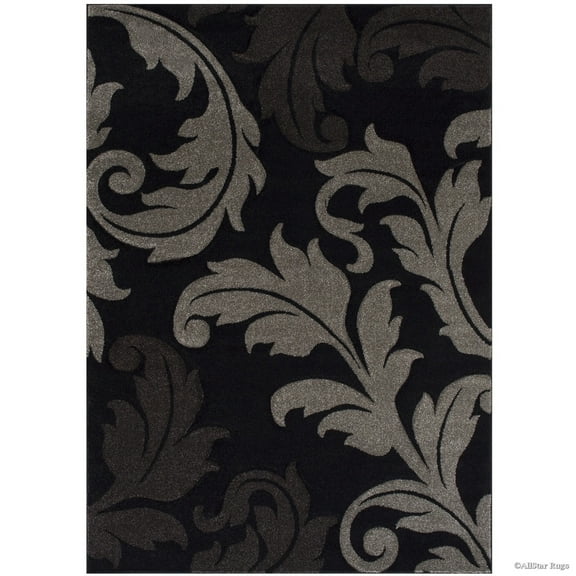 Allstar Rugs Allstar Floral Traditional Colorblock Design Rug Black 7' 1"x10' 5" 8' x 10'